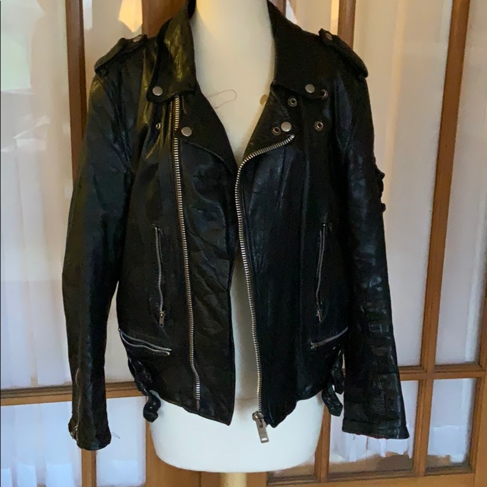 Classic vintage black leather motorcycle jacket